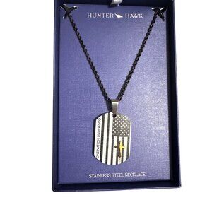 Hunter Hawk One Nation Under God American Flag Cross Dog Tag Stainless Steel Nec